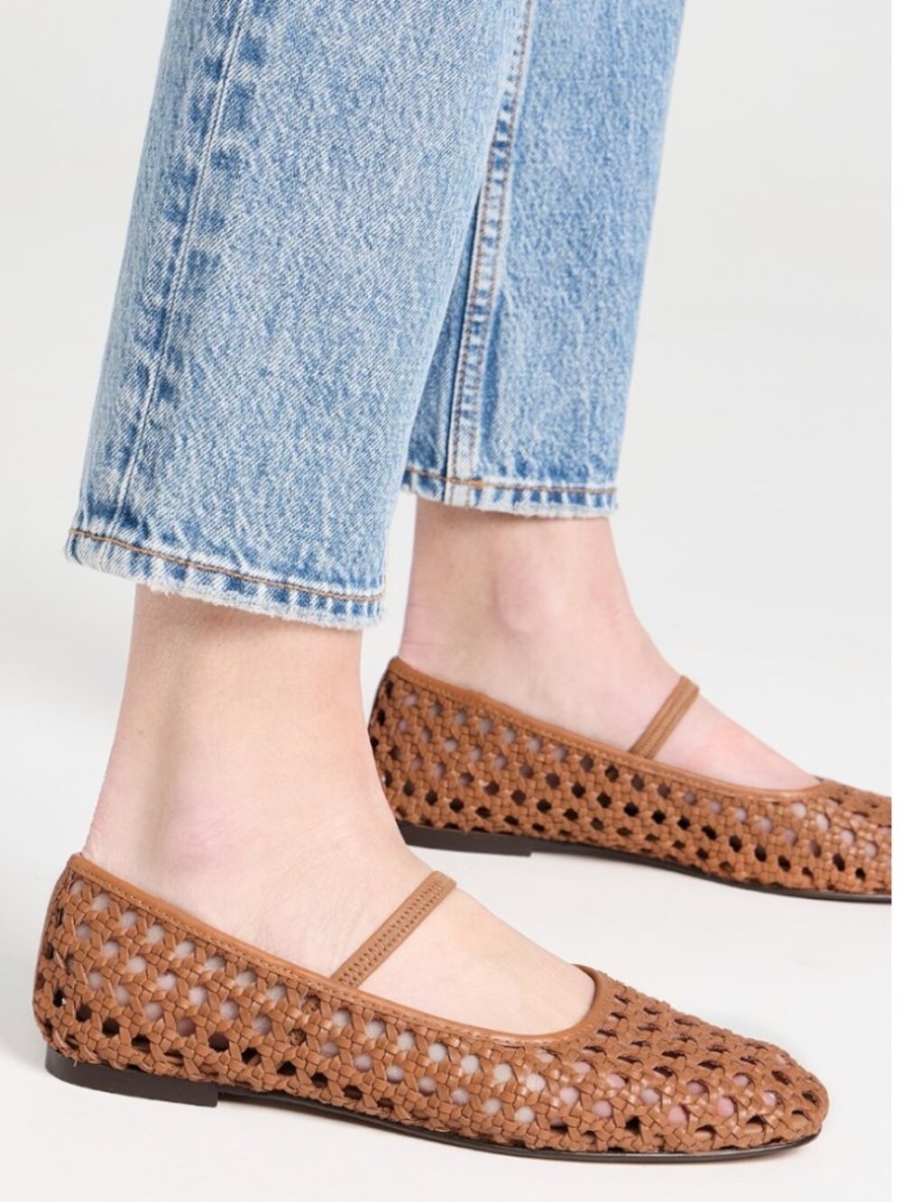Madewell The Greta Ballet Flats in Open-Weave Leather - Desert Camel